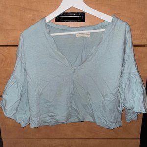 Cropped Loose-Ruffle Sleeve Shirt